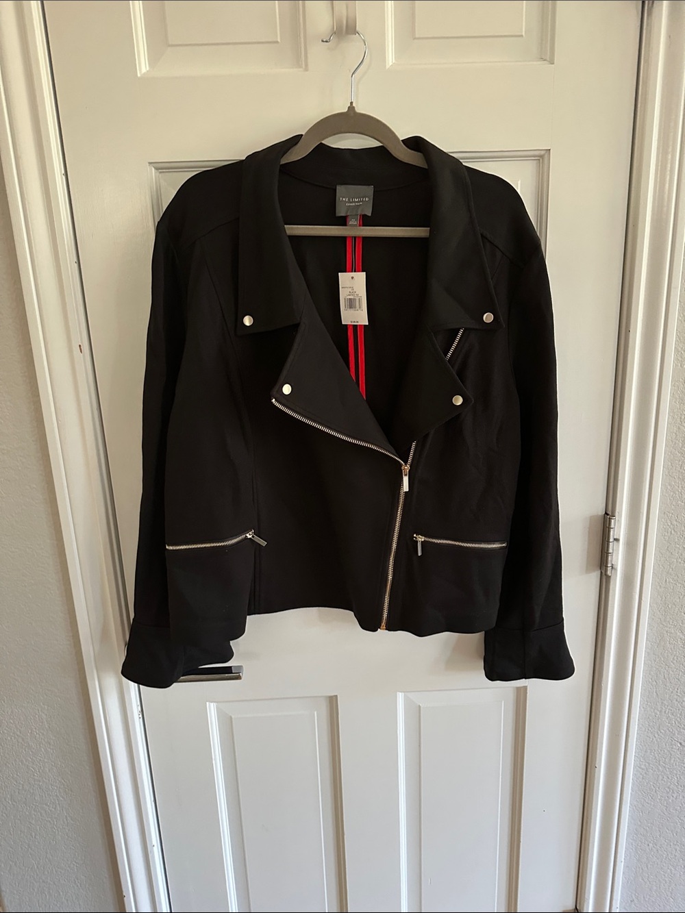 The Limited Black Asymmetrical Moto Jacket with Silver Zippers